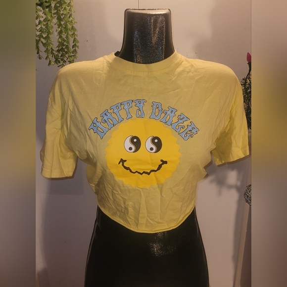 Forever 21 Yellow Cropped Short Sleeve Top M - Picture 1 of 6